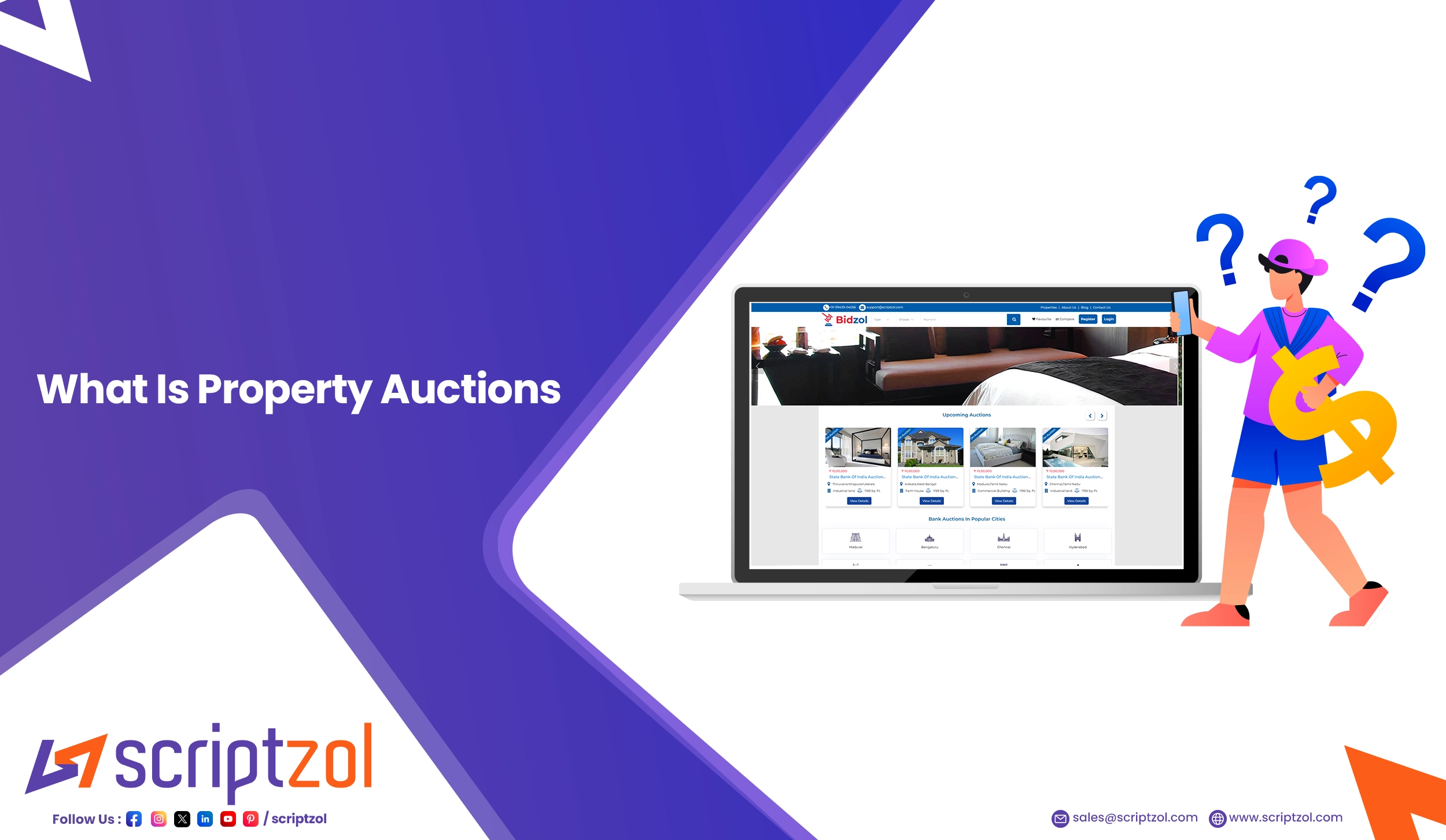 Illustration explaining the property auction process for buyers and sellers