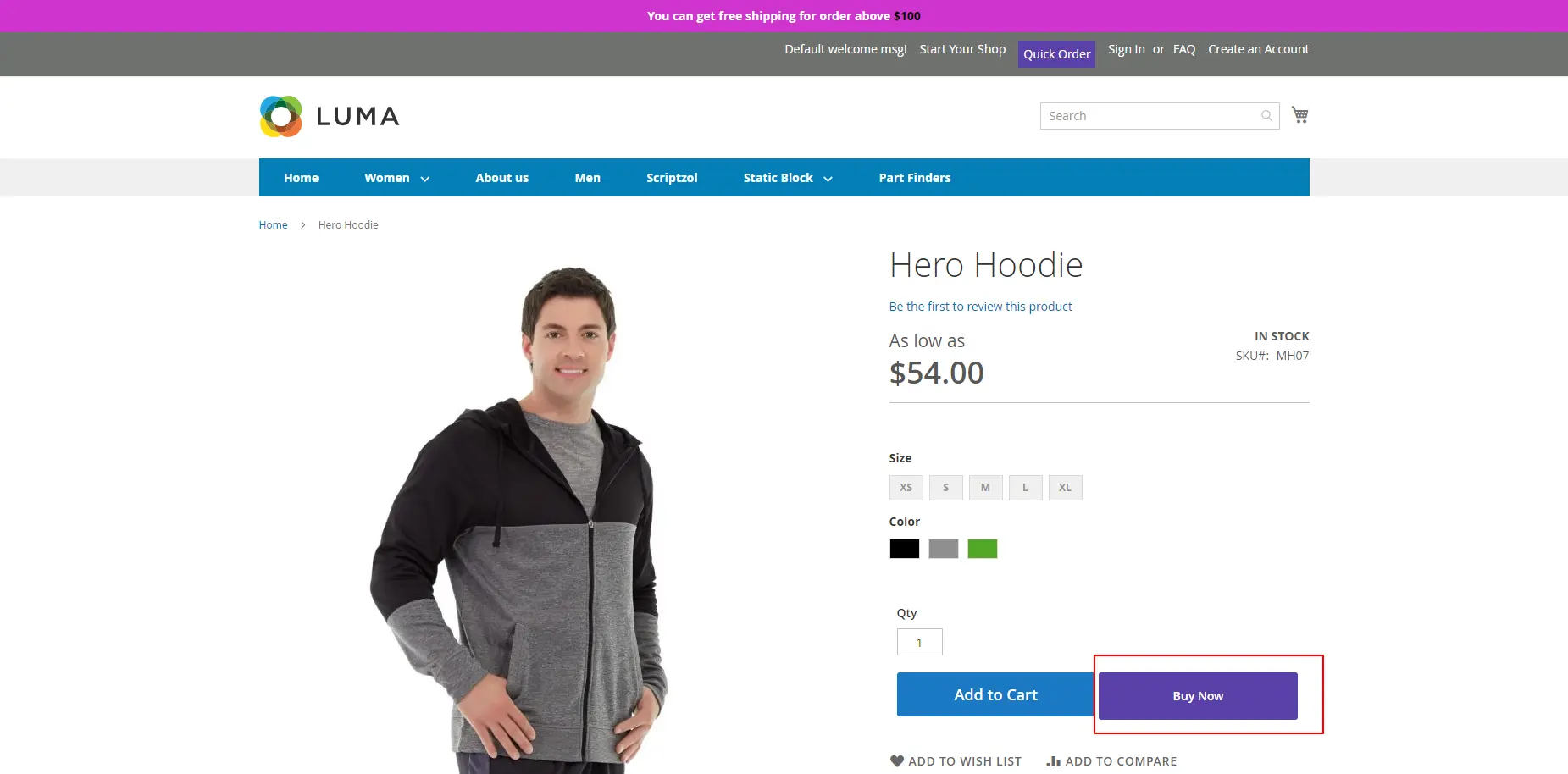 Buy Now Button Product Page Output