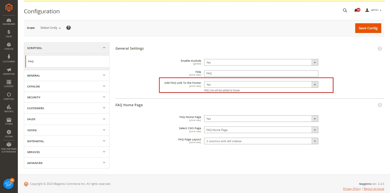 Magento 2 Faq Footer Link Configuration