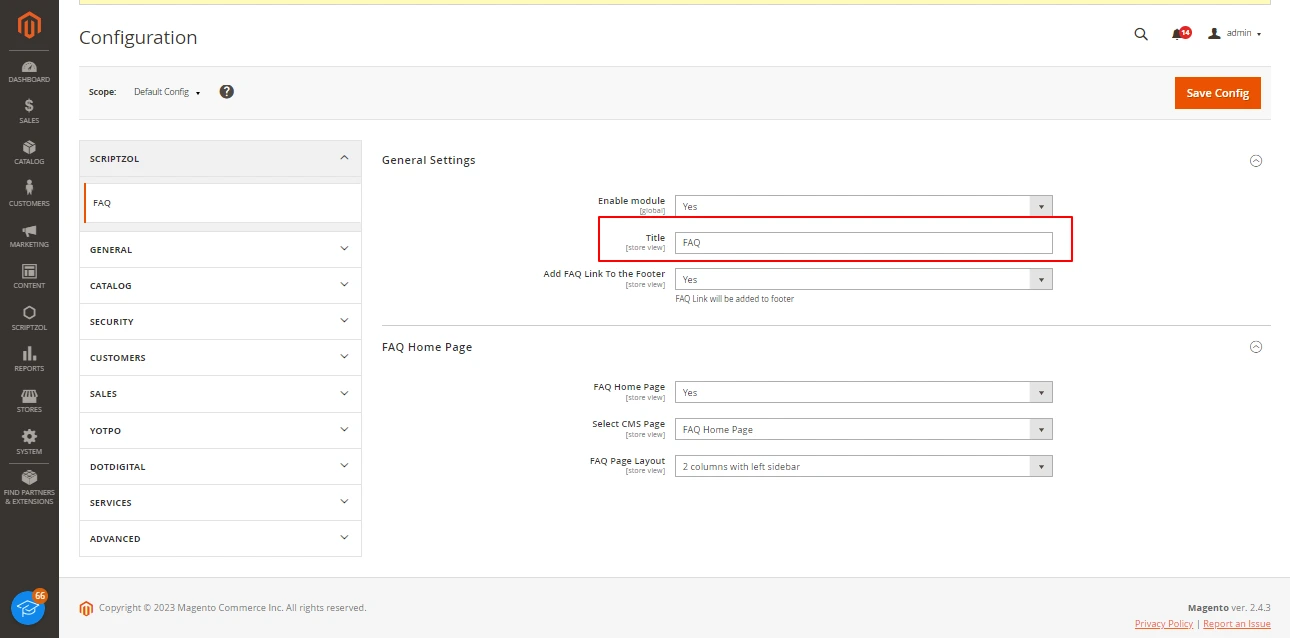 Magento 2 Faq Title Configuration