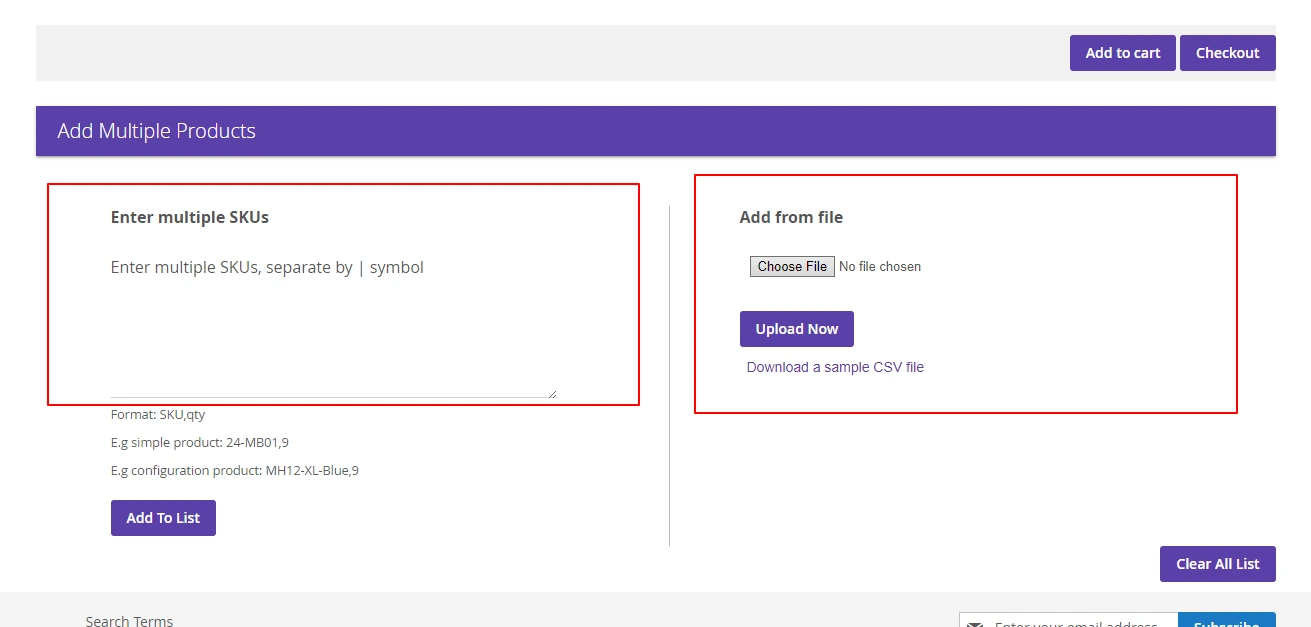 quickorder frontend multiple csv